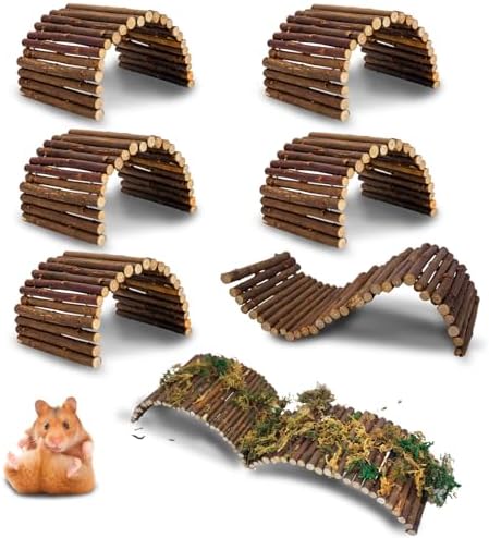 PINVNBY Hamster Toys, Wooden Hamster Ladder Bridge Tunnel Hide, Hamster Cage Accessories for Chinchillas Guinea Pigs Hamster Mouse Rat Ferre, Rodents Natural Hideout for Small Animals (8 Pack)