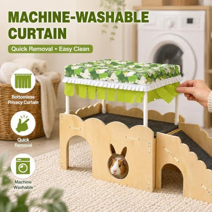 3-in-1 Guinea Pig Hideout Bottomless with Ramp Wood Guinea Pig Accessories