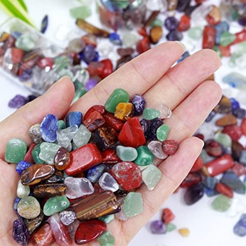 7Chakra Aquarium Gravel Rocks Natural Tumbled Healing Crystal Chips Bulk Gemstones Tumbled Crushed Stones for Fountain Vase Filler Planters Decorative Fish Tank Potted Reiki Energy Balancing 0.44lb