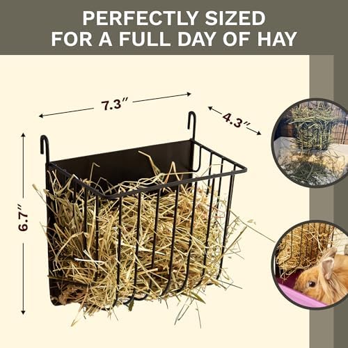 Hay Feeder for Rabbit, Guinea Pig, Bunny, Chinchilla, Heavy Duty Metal Rack Hay Holder - 7.3x4.3x6.7 inch