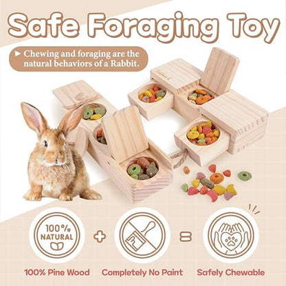 SoulThink® Interactive Wooden Pet Rabbit Toys - Sniff n' Snack Bunny Chew Toys for Rabbit Treats, Suited as Guinea Pig, Hamster for Boredom, Bunny Toys for Rabbits Keep Busy (2 Sets)