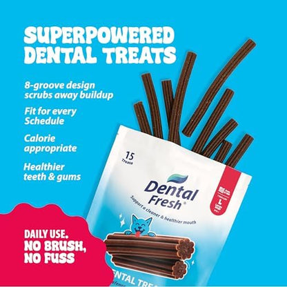 Dental Fresh Dental Treat Sticks for Large Dogs Brush Free Chews, 15 Ct