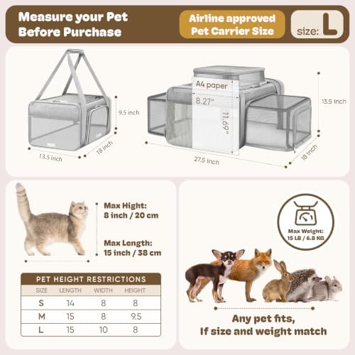 Top and 2 Sides Expandable Cat Carrier 18x13.5x9.5 TSA Airline Approved