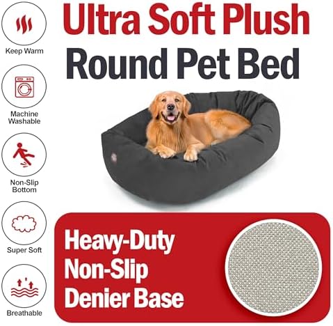 Majestic Pet 40 Inch Suede Calming Dog Bed Washable – Cozy Soft Round Dog Bed with Spine Support for Dogs to Rest Their Head - Fluffy Donut Dog Bed 40x29x9 (Inch) - Round Pet Bed Large – Gray (2025)