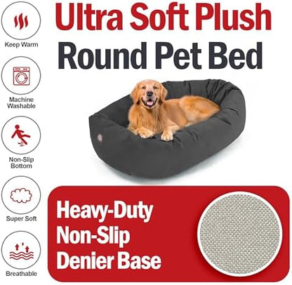 Majestic Pet 40 Inch Suede Calming Dog Bed Washable – Cozy Soft Round Dog Bed with Spine Support for Dogs to Rest Their Head - Fluffy Donut Dog Bed 40x29x9 (Inch) - Round Pet Bed Large – Gray (2025)