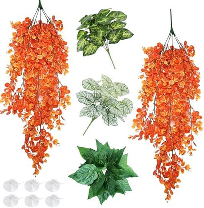Hamiledyi Reptile Plants for Terrarium Hanging Fake Leaves with Suction Cup