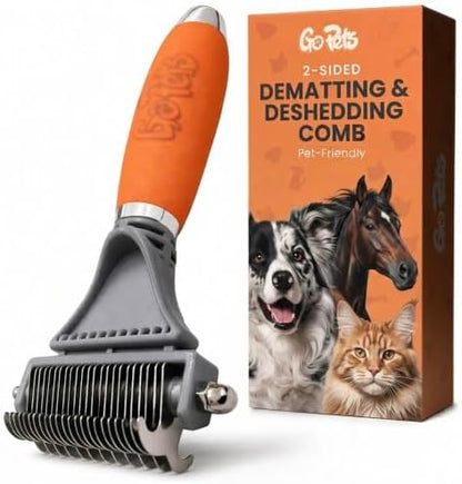 GoPets 2-in-1 Deshedding & Dematting Comb & Grooming Brush for Dogs & Cats