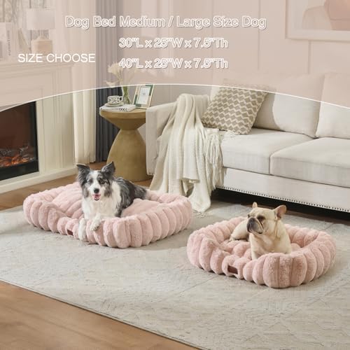 Luxury Dog Beds,Large Sized Dog Washable Furry Pet Beds,Comfort Rectangle Pet Sofa Couch with Ultra,Puppy Beds with Removable Zipper Cover,30x25x7.5inches,Blush Pink