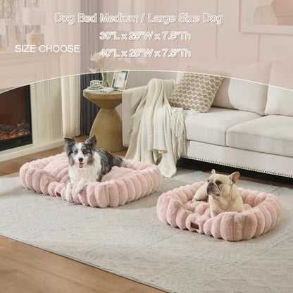 Luxury Dog Beds,Large Sized Dog Washable Furry Pet Beds,Comfort Rectangle Pet Sofa Couch with Ultra,Puppy Beds with Removable Zipper Cover,40x30x7.5inches,Blush Pink