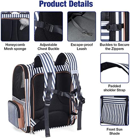 Extra Large Cat Backpack Carrier Expandable Pet Carrier Backpack for Small Dogs Medium Cats Fit Up to 18 Lbs, Dog Backpack Carrier, Foldable Puppy Backpack Carrier for Travel, Hiking,Striped