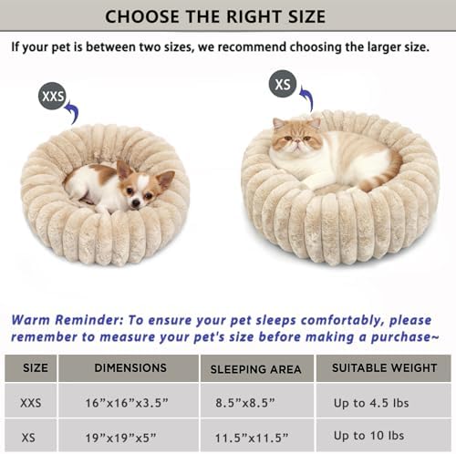 Mini Dog Bed for Very Small Dogs & Cats Washable, Fluffy Round Extra Small Kitten Beds for Indoor Kittens, Ultra-Soft Tiny Puppy Cat Donut Bed for Cozy Sleep, Beige, 16 x 16 x 3.5 Inch