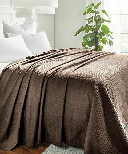 Superior Diamond Weave All-Season Cotton Blanket, Cover for Home, Couch, Bed, Soft, Warm Blankets, Boho Aesthetic, Comfy, Cozy, and Cute Covers, Decorative Bedding Essentials, Twin Size, Chocolate