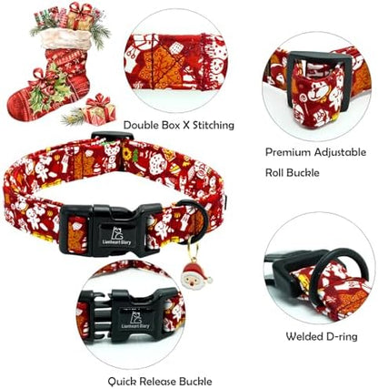 Lionheart glory Christmas Dog Collar, Red Christmas Santa Deer Dogs Collar Adjustable Soft Comfortable Collars for Small Dogs Girl or Boy Pet Gift Fall Cute Collar