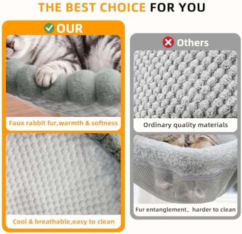 Cat Desk Bed - 2-in-1 Cat Hammock for Desk with Cooling Ice Silk & Premium Faux Rabbit Fur, 180° Foldable Space-Saving Cat Bed, Heavy Duty Anti-Tilting Clamp Holds Up to 40 lbs, Washable & Reversible
