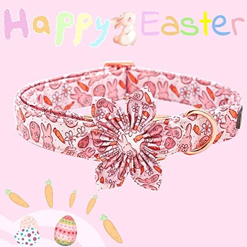 Easter Dog Collar with Flower- Pink Bunny Dog Collar Flower for Dogs Flower Pet Adjustable Dog Collar Girl Boy Dog Collar for X-Large Dogs