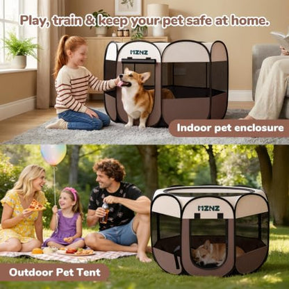 Dog Cat Small Animal Puppy Playpen Crate, Medium, Brown