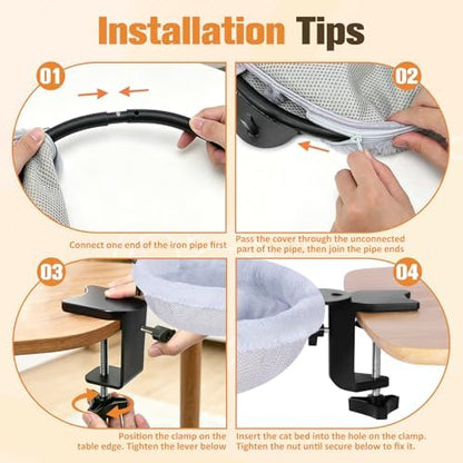 Cat Desk Bed Clamp On, 360 Swivel Faux Fur Perch, Gray
