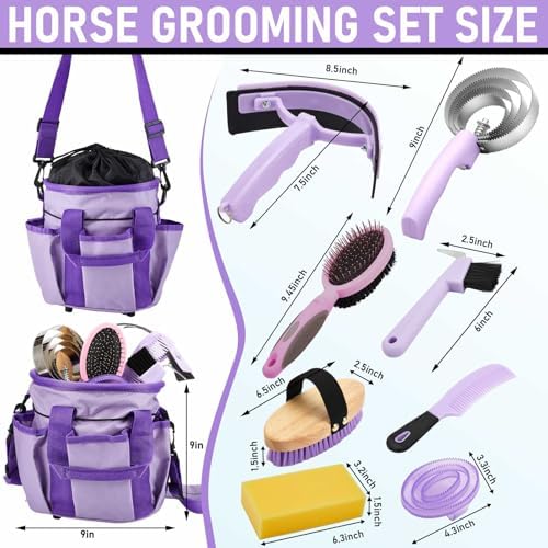 Cunhill 9 Pcs Horse Grooming Kit Tack Room Supplies, Classic, Purple