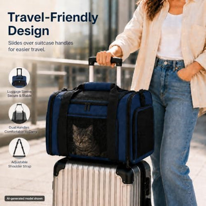 Pet Carrier for Cats and SmallDogs Upto15lb, Royal Blue, Medium