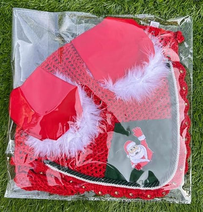 Horse Ear Bonnet Santa Claus Double Hats Fly Hood Ear Net Fly Veil Gift for A Christmas Equestrian Tack Equine (Embroidery, Horse/Full)