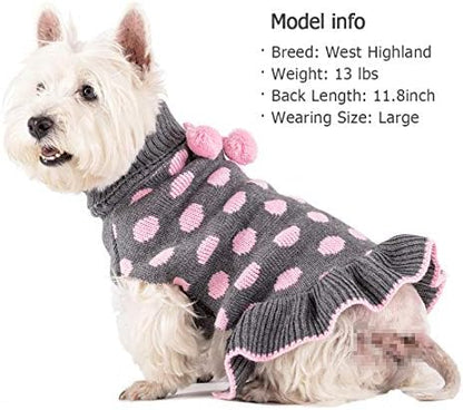 KYEESE Dog Sweater Dress for Small Dogs Turtleneck Thick Knit Pullover