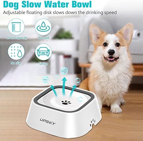 UPSKY 35oz No-Spill Pet Water Bowl, Slow Water Feeder for Dogs and Cats
