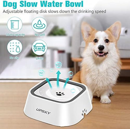 UPSKY 35oz No-Spill Pet Water Bowl, Slow Water Feeder for Dogs and Cats