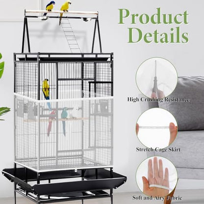 Trinkrittey Bird Cage Seed Catcher White Bird Cage Net Cover Adjustable Birds Cages Netting Seed Catcher Stretchy Birds Cages Guard for Parrot Enclosures