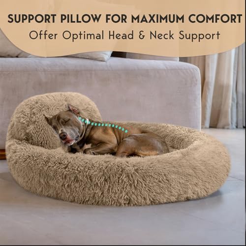 Large Dog Bed - 36'' Calming Donut Dog Beds, Dog Beds Large Sized Dog,Beige