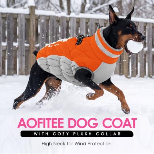 AOFITEE Dog Coat for Small Dogs Warm Waterproof Dog Jacket with Harness