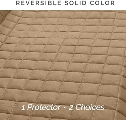 Elegant Comfort Quilted Furniture Protectors Solid and Printed Design Reversible Slipcovers Featuring Elastic Straps and Smart Pockets Great for Pets, and More, Bloomingdale Loveseat, Cream/Taupe