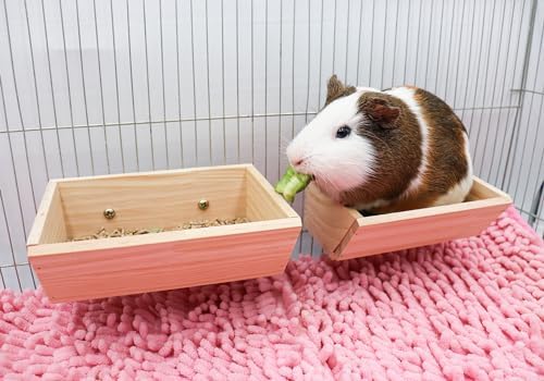 2 Pcs Guinea Pig Food Bowls, Wooden Chinchilla Feeder Box & Feeding Dish