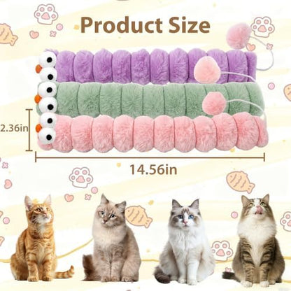 3 Pack Long Cat Kicker Toys with Catnip, 14.5 Inch Plush Caterpillar Cat Toys for Indoor Cats, Interactive Kicker Toys with Rabbit Fur Tail for Biting and Play