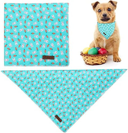 Easter Dog Bandana, Easter Triangle Bid Scarf for Small Medium Dog, Cotton Pet Kerchief for Girl Boy Dogs or Cats, Cute Carrot & Rabbit Dog Bandana, Comfortable Easter Dog Bandana