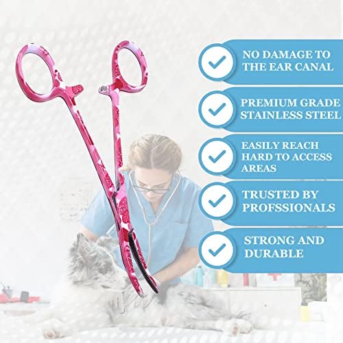 Dog Pet Ear/Nose Hair Puller Grooming Hemostat Locking Forceps Curved Pliers, 5.5" (14cm) Full Serrated Clamps Stainless Steel (Valentine)
