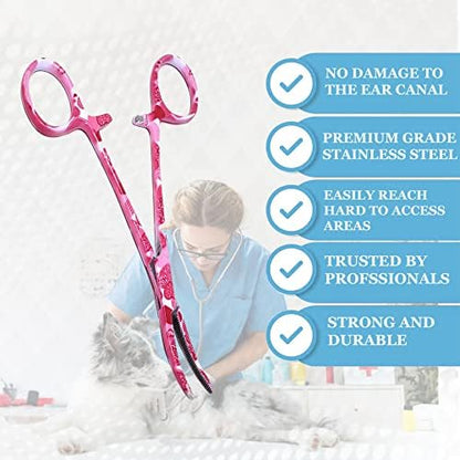 Dog Pet Ear/Nose Hair Puller Grooming Hemostat Locking Forceps Curved Pliers, 5.5" (14cm) Full Serrated Clamps Stainless Steel (Valentine)