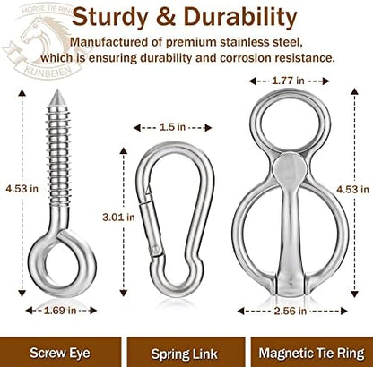 6PCS Horse Tie Ring, Safe Tie Horse Supplies, Humane Way Tie Ring, Magnetic Ring for Tying and Retracting, Helps Horse Pull Back and Releases Stress from The Horse