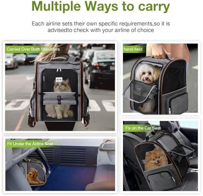 Cat Carrier Backpack, Expandable Pet Carrier with Sun Shade & Full Front Opening, Breathable Mesh Backpack for Small Dogs & Medium Cats Up to 18 Lbs, Foldable for Hiking, Camping (Grey)