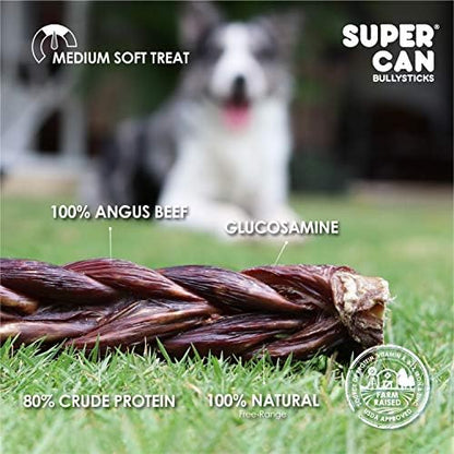SUPERCAN BULLYSTICKS 6" Braided (10pc) Beef Bully Sticks for Small Medium Large Dogs - 100% Natural Dog Chews - Long Lasting Treats for Aggressive Chewers - Healthy Teeth - Free Range