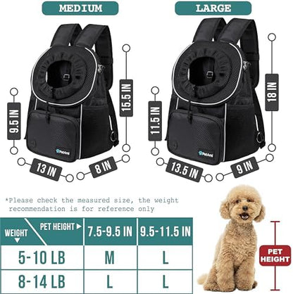 PetAmi Dog Front Carrier Backpack, Adjustable Dog Pet Cat Chest Carrier Backpack, Ventilated Dog Carrier for Hiking Camping Travel, Small Medium Dog Puppy Large Cat Carrying Bag, Max 15 lbs, Black