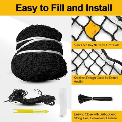 6X6Ft Round Bale Hay Net for Horses,Reduces Hay Waste,Durable Knotless Nylon Slow Feeder, Ideal for Outdoor Use, Holes Fits Round Bales