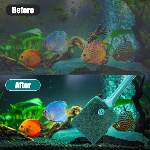 AQUANEAT 2pcs Fish Tank Cleaning Tools, Aquarium Double Sided Sponge Brush, Algae Scraper Cleaner with Long Handle