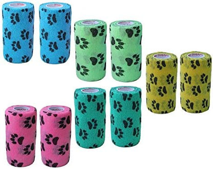 3 Inch Vet Wrap Tape Bulk (Paw Prints Variety) (Pack of 12) Self Adhesive Adherent Adhering Flex Bandage Grip Roll for Dog Cat Pet
