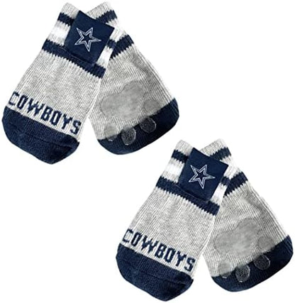 NFL Dallas Cowboys Anti Slip Dog Socks with Elastic Ribbed Top, Size X-Small/Small. Indoor/Outdoor Socks, Best Dog Paw Protector, 2 Pairs, Cool Puppy Supplies with NFL Logo of Cowboys Football Team