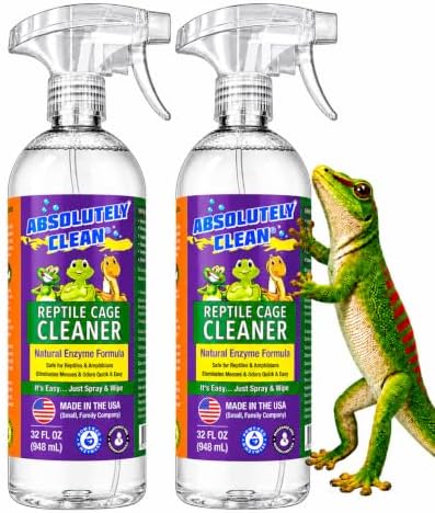 Absolutely Clean Amazing Reptile & Amphibian Terrarium Cleaner and Deodorizer - Just Spray/Wipe - Safely & Easily Removes Reptile & Amphibian Messes - USA Made (32oz Spray Bottle - Save 25%)