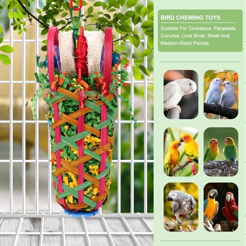 Kyouki Parakeets Toys, 2 PCS Bird Chewing Toys – Perfect for Cockatoos, Conures, Love Birds, Small & Medium Parrots, Fun Foraging & Tearing Bird Cage Accessories (Seeking Food Basket)