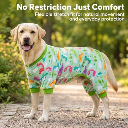 KYEESE Velvet Dog Pajamas for Large Dogs Soft Onesie Shirt, Dinosaurs