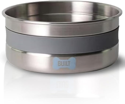 BUILT Dog Bowl - 64 Oz Stainless Steel Pet Bowl with Soft Grip & Non-Slip Base - Double Wall 18/8 Steel Food & Water Dish for Dogs & Cats, Durable, Easy to Clean & Ideal for Daily Feeding