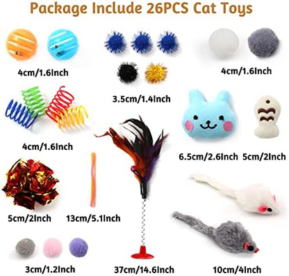 Kitten Toys Cat Toys Assortments, 26 Packs Cat Toys Variety Pack for Kitty, Cat Wand Toy, Cat Feather Toys, Cat Balls with Bells, Cat Mouse Toy, Catnip Toys for Indoor Cats