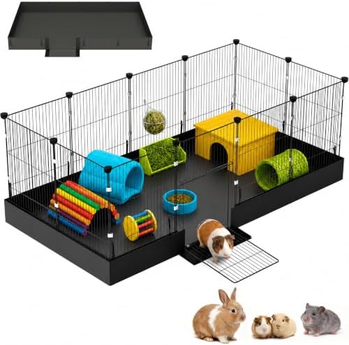 Guinea Pig Cages DIY Small Animal Playpen with Waterproof Liner, Expandable Cage for Guinea Pigs, Metal Wire Yard Fence Rabbit Cage